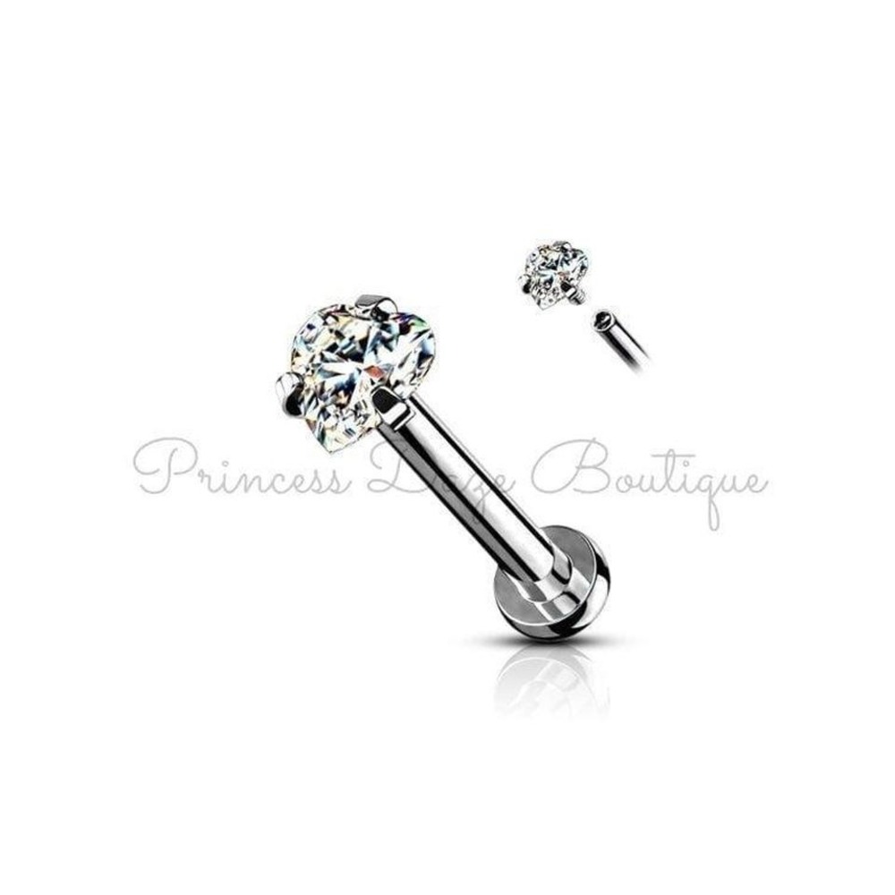 Heart CZ Prong‎ Set for Labret, Lip , Chin, Nose, Cartilage and Tragus Piercings